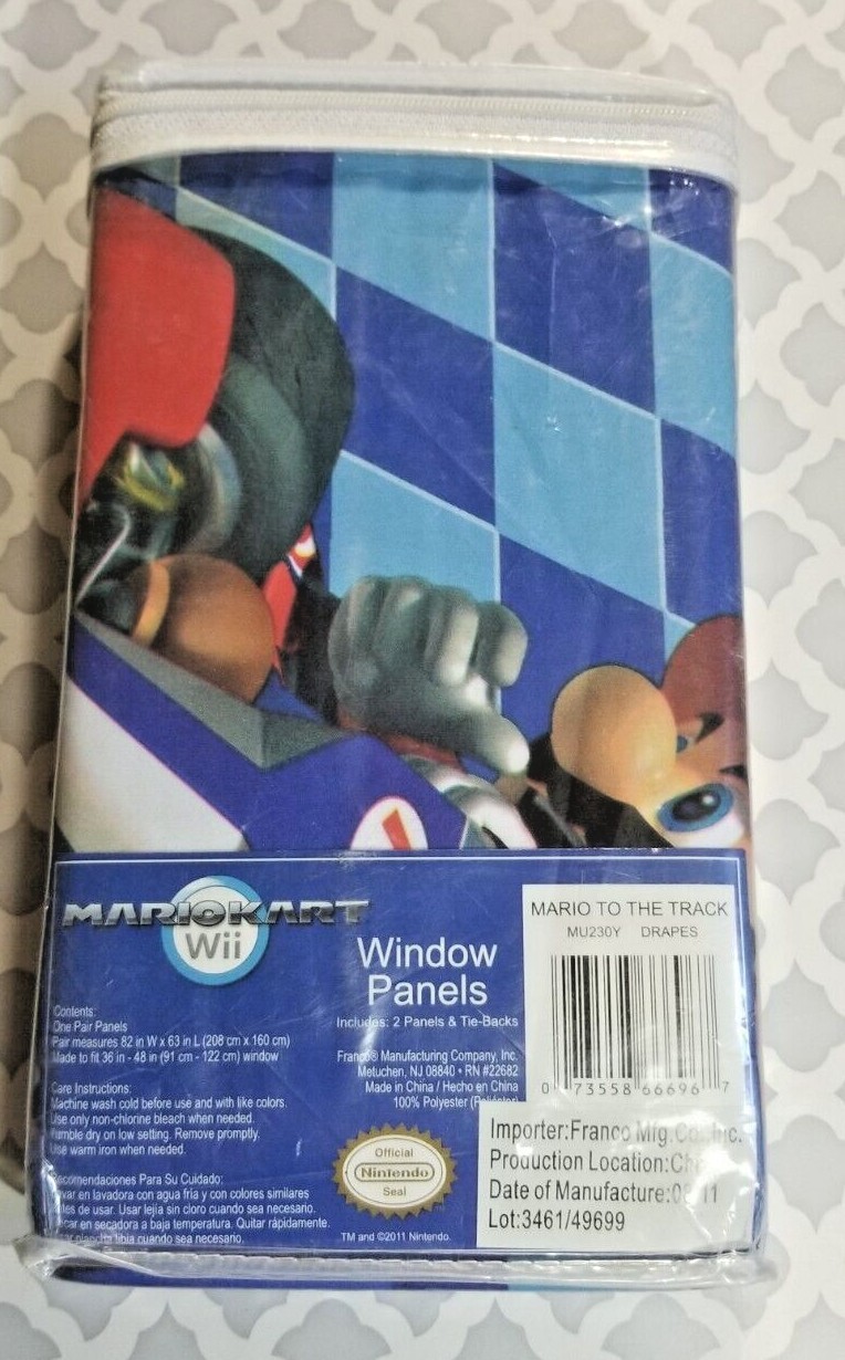 Nintendo Mario Kart Curtains Mario to the Track Window Panels +Ties Wii All Ages