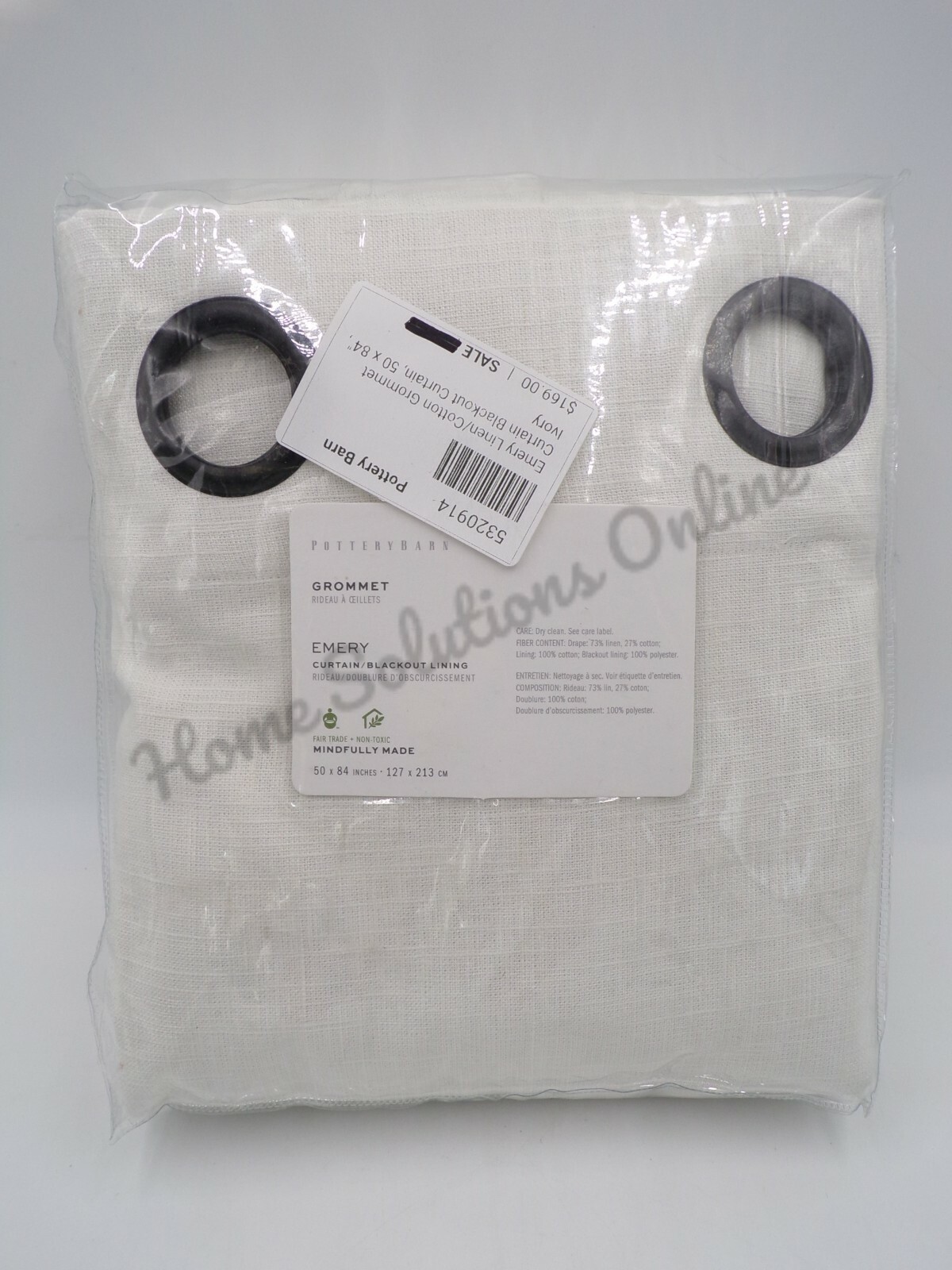 Pottery Barn Emery Grommet Blackout Lining Panel Drape Ivory 50x 84″ #9861G