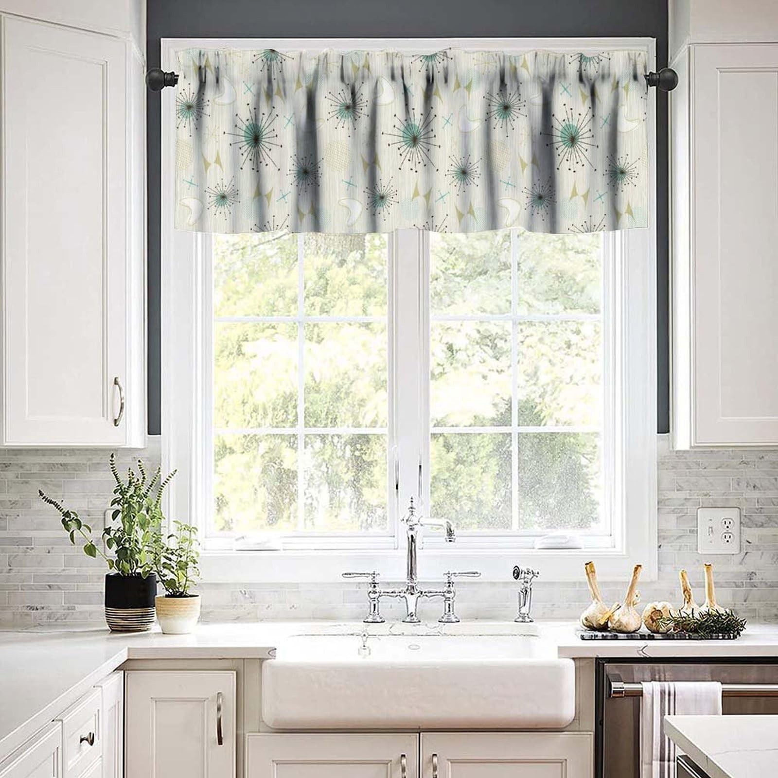 Mid Century Modern Valances Curtains – Retro 50s Pattern Window Treatment, 54×18