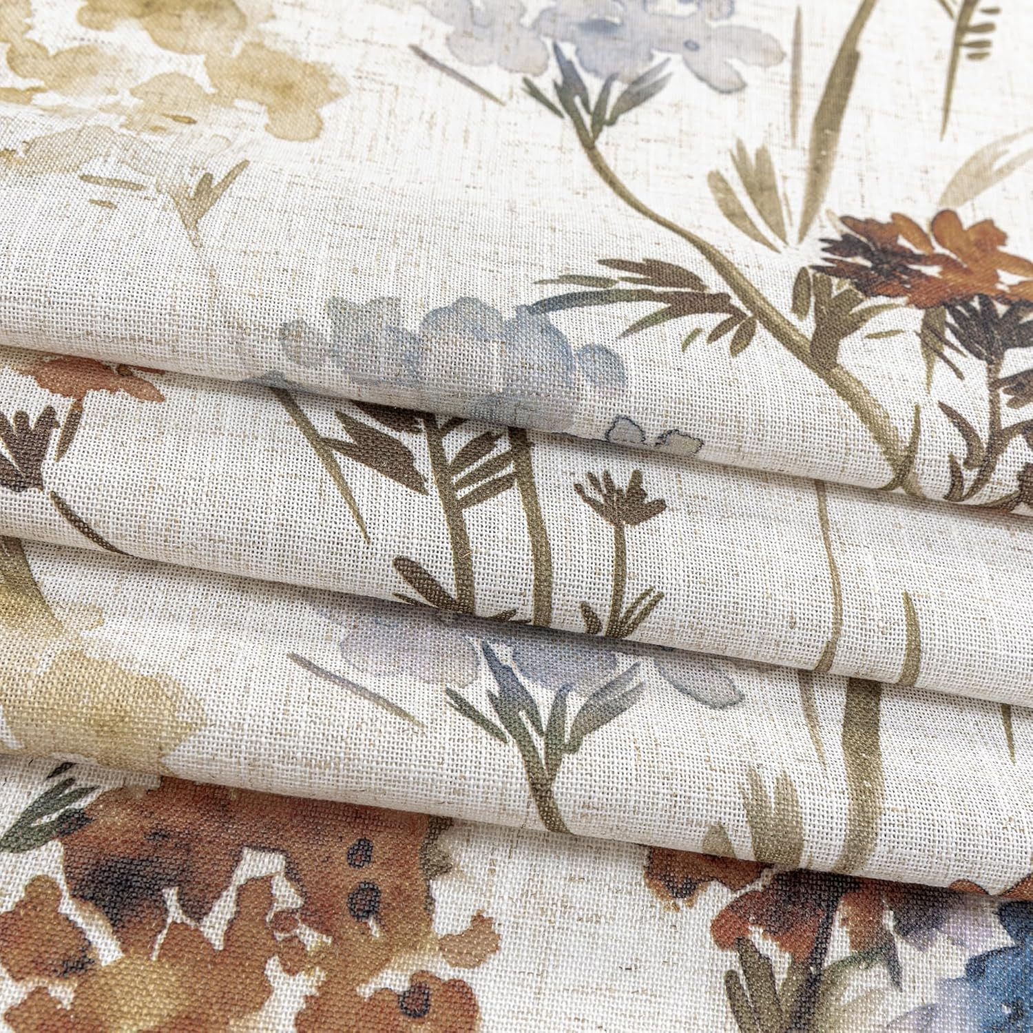 Floral Linen Curtains 84 Inch Length 2 Panels Set Spring Flower Patterned Semi S