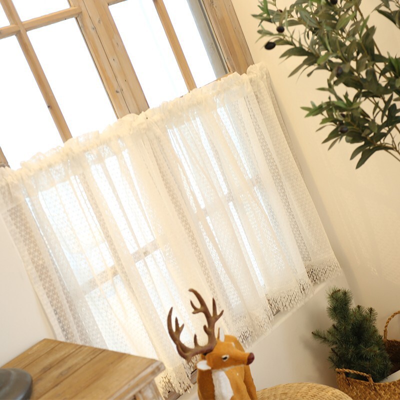 1pc Sheer White Lace Short Half Curtain Cafe Small Window Valance Drape Kitchen