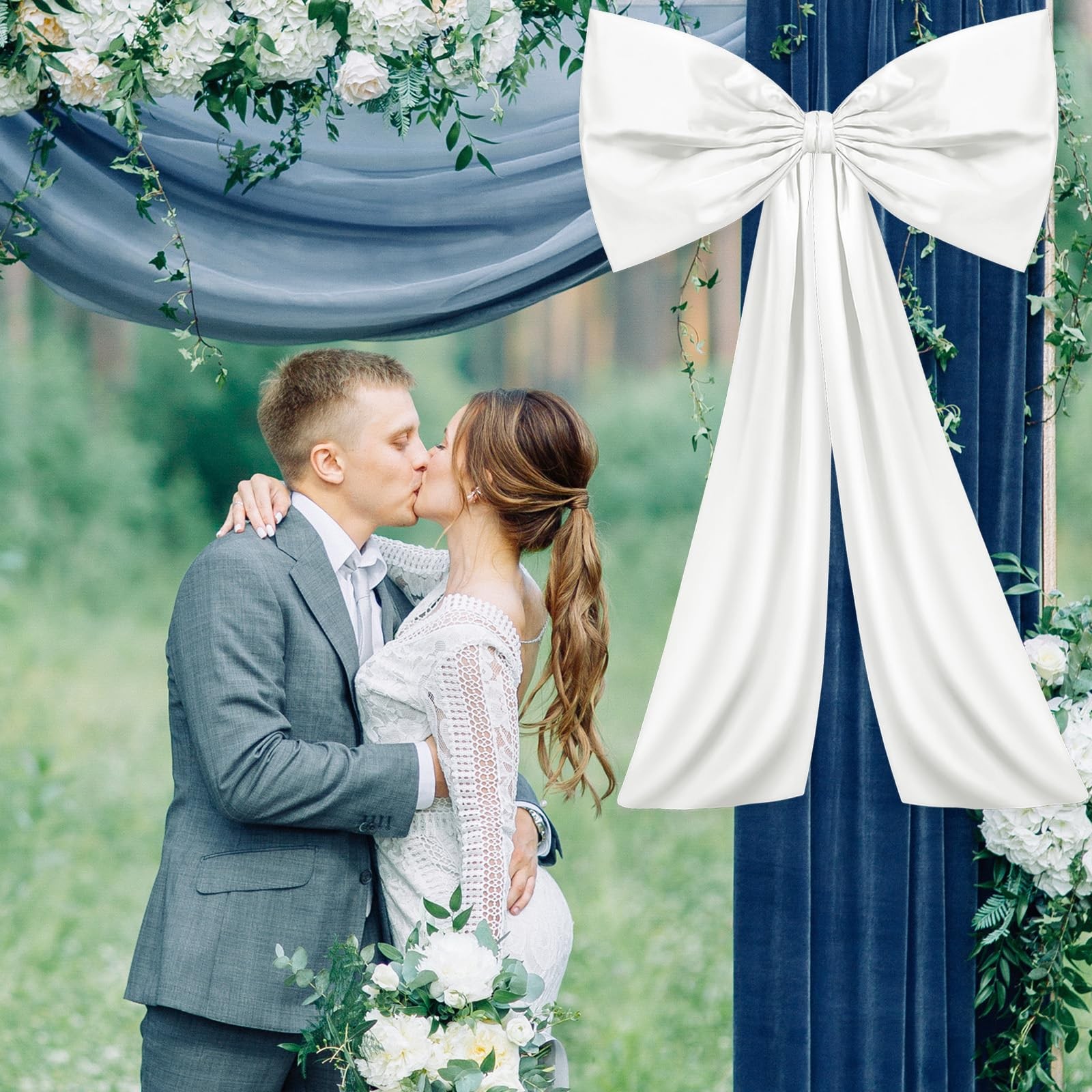 White Large Bow Decor 24×36 Inch Giant Satin Ribbon Tie Party Wall Hanging