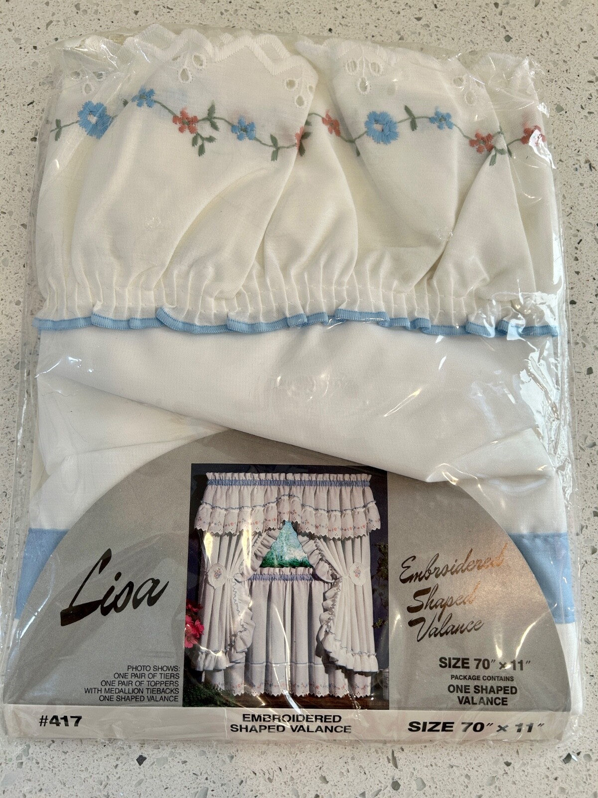 Vintage Sealed in Package Lisa EMBROIDERED SHAPED VALANCE – 70 x 11 – Made USA
