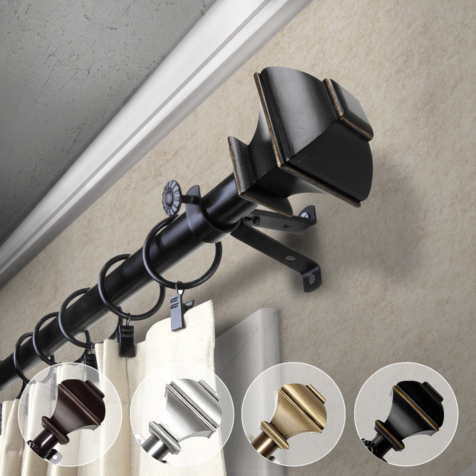 Phife 3/4” Adjustable Window Drapery Curtain Rod 18″-170″ (5 sizes, 4 colors)