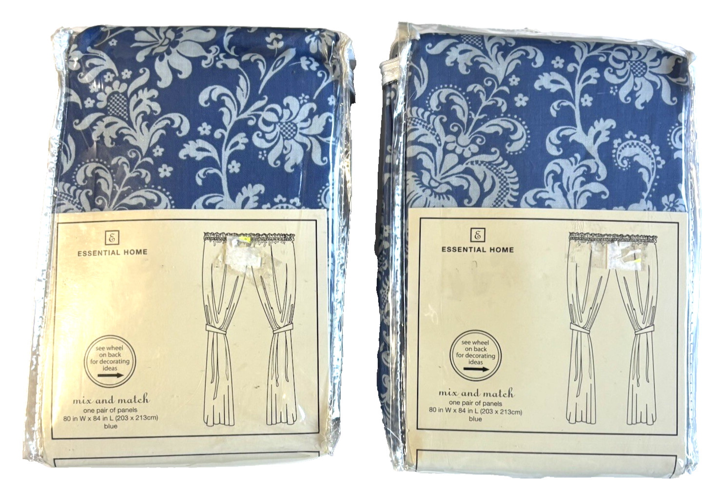 2 Packs Essential Home Blue Paisley Pair Panel Curtain 80″ X 84″