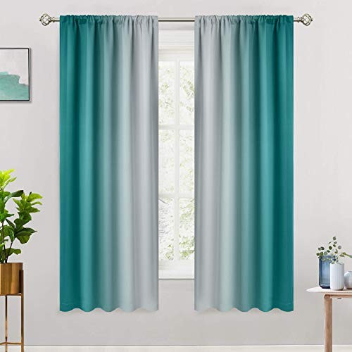Rod Pocket Ombre Room Darkening 52″W x 63″L (Pack of 2) *Teal to Greyish White