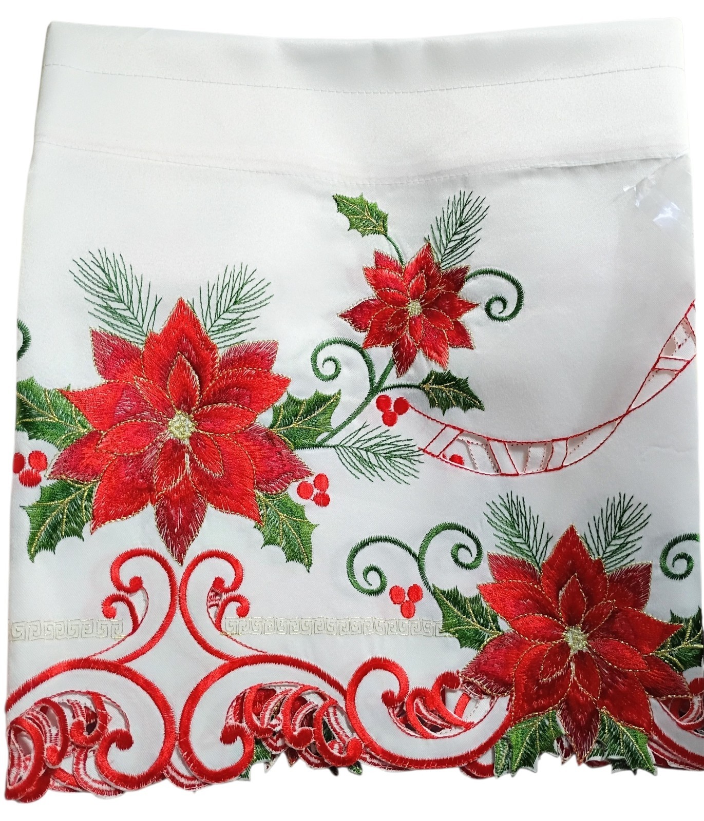 Collections Pair Embroidered Poinsettia Swag Valance Curtains Holiday Metallic