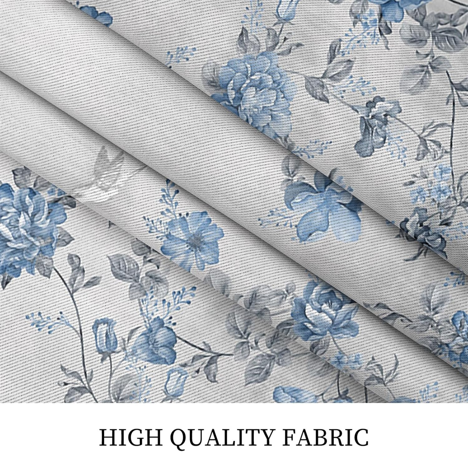 Serene Garden Blue Floral Blackout Curtains, Watercolor Style Birds and Flowers