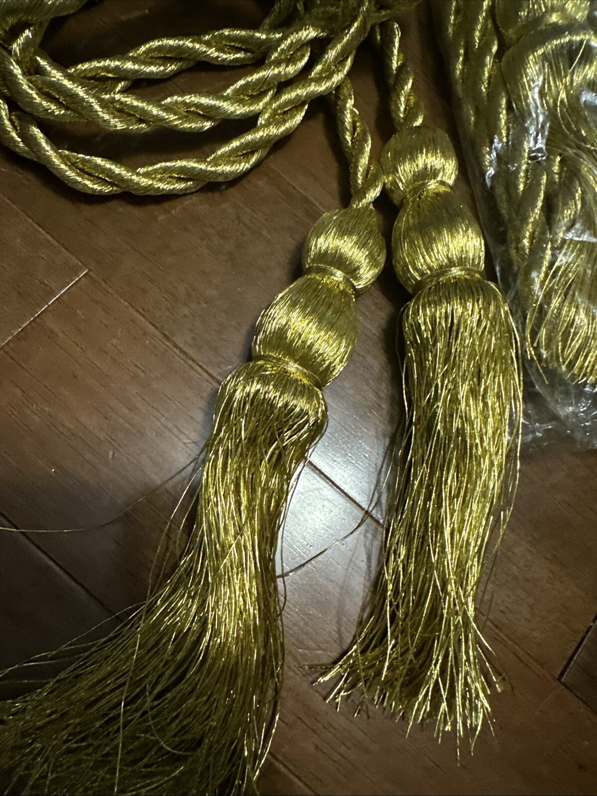 Set of 2 Gold Rope Corded Curtain Tie Backs with Tassels Gold 140” Long New