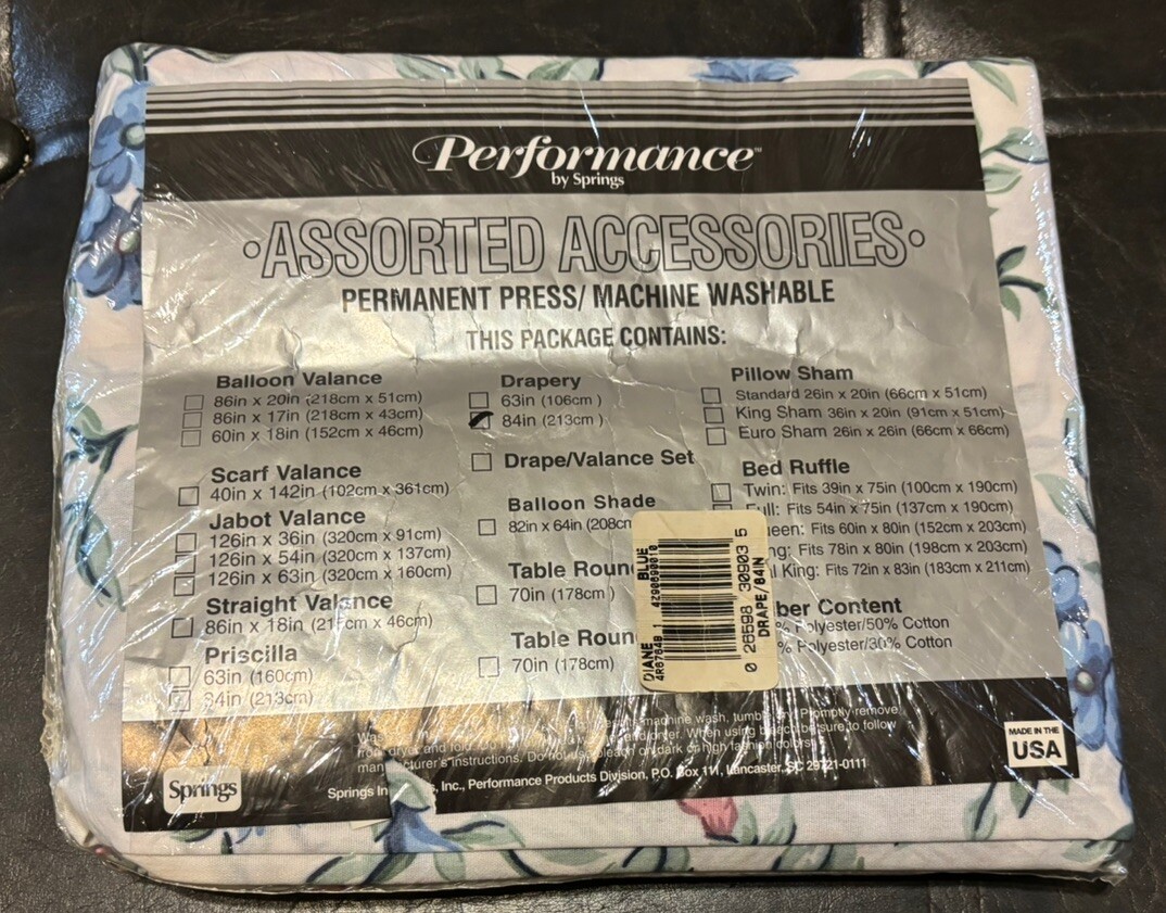 Performance by Springs Drapery 84″ Floral White, Blue, Pink New- Made In USA