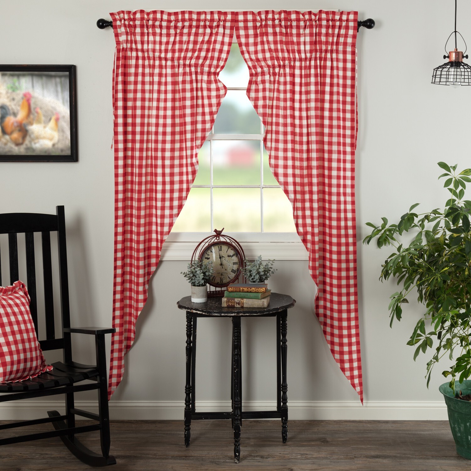 Annie Buffalo Red Check Prairie Long Panel Country CURTAINS Primitive Cottage