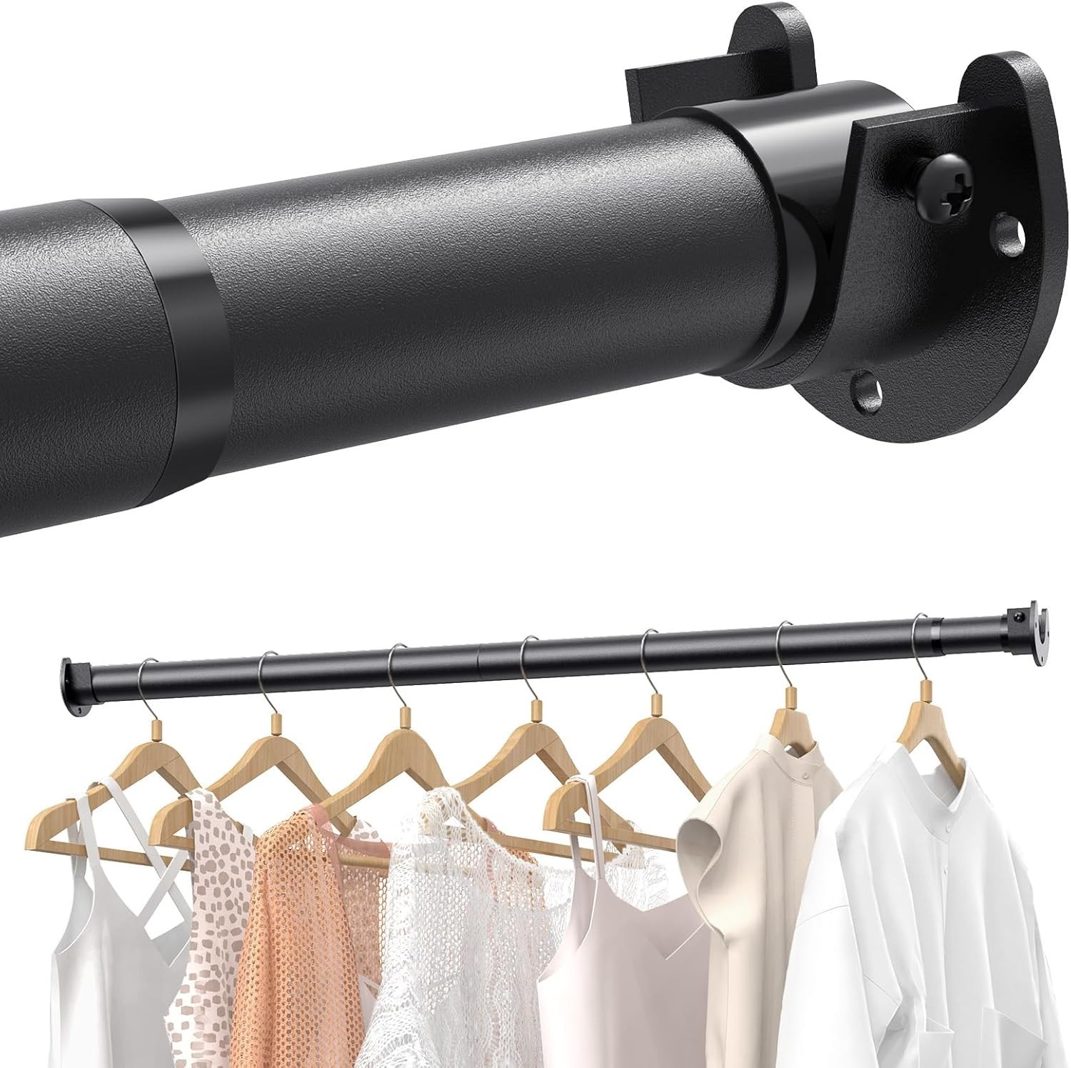 Closet Rods for Hanging Clothes, 17 to 129 Inches Stepless Adjustable Metal C…