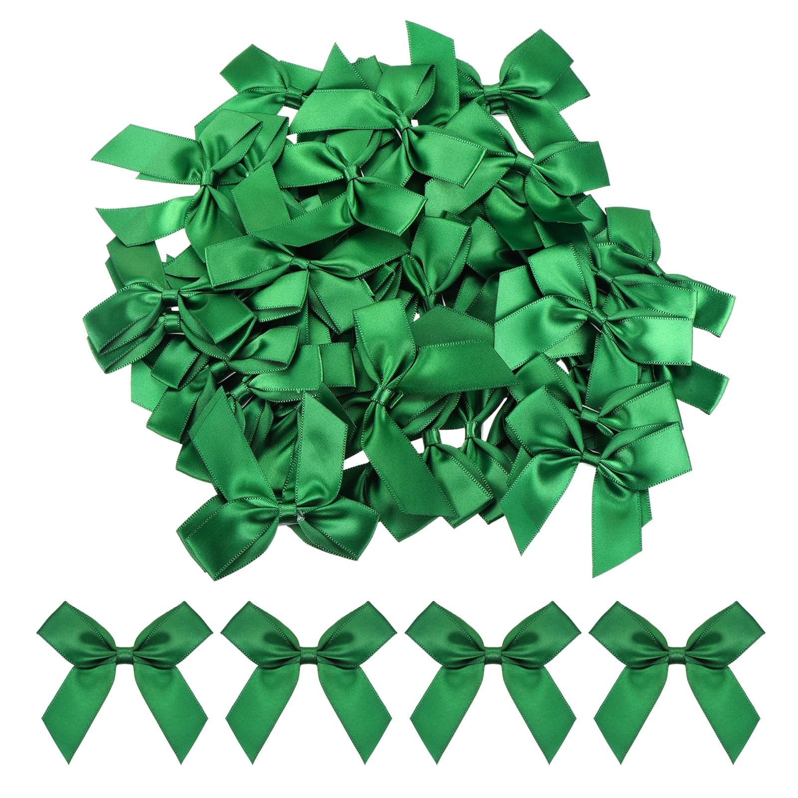 50 PCS Emerald Green Mini Fabric Satin Ribbon Flower Bows Craft DIY 2.5 Inch