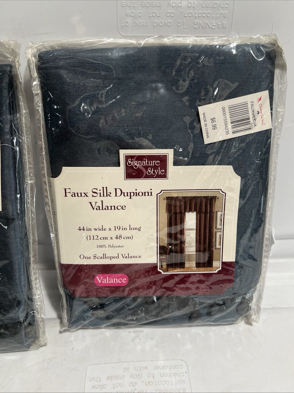 Signature Style Faux Silk Dupioni Valance 44”x19” Scalloped Blue Shine