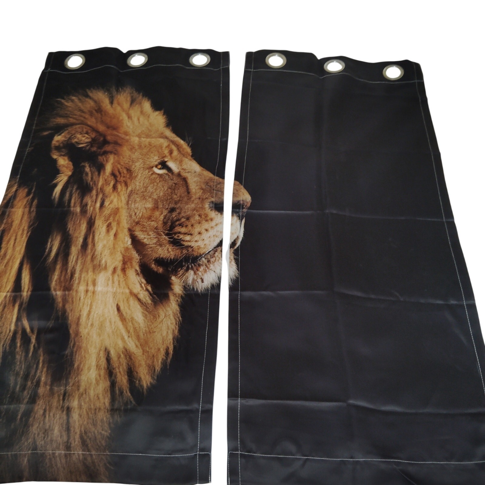 2 Panels Lion Graphic Curtains On Black Background, 42″W x 40″L (Excludes Rings)