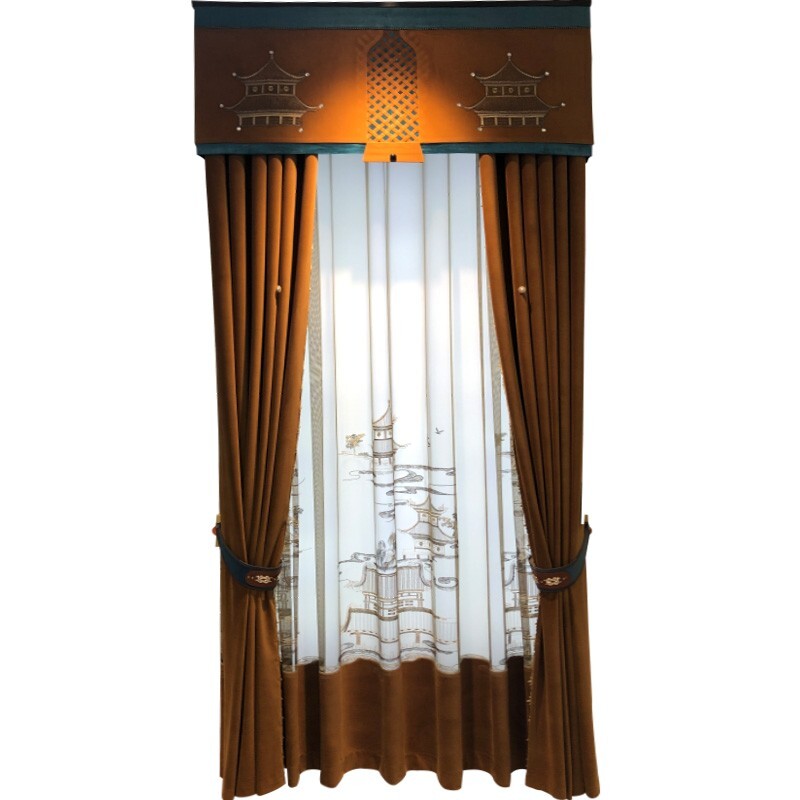 Custom floor-to-ceiling window velvet coffee cloth curtain valance drape C2100