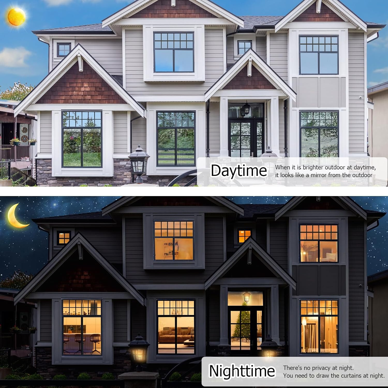 HIDBEA One Way Window Film, Daytime Privacy Sun 35.4 x 78.7 Inch Silver Black