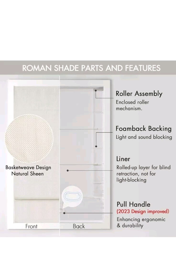 34″ x 64 Madison Park Cordless Roman Shades Energy Efficient Darkening Window