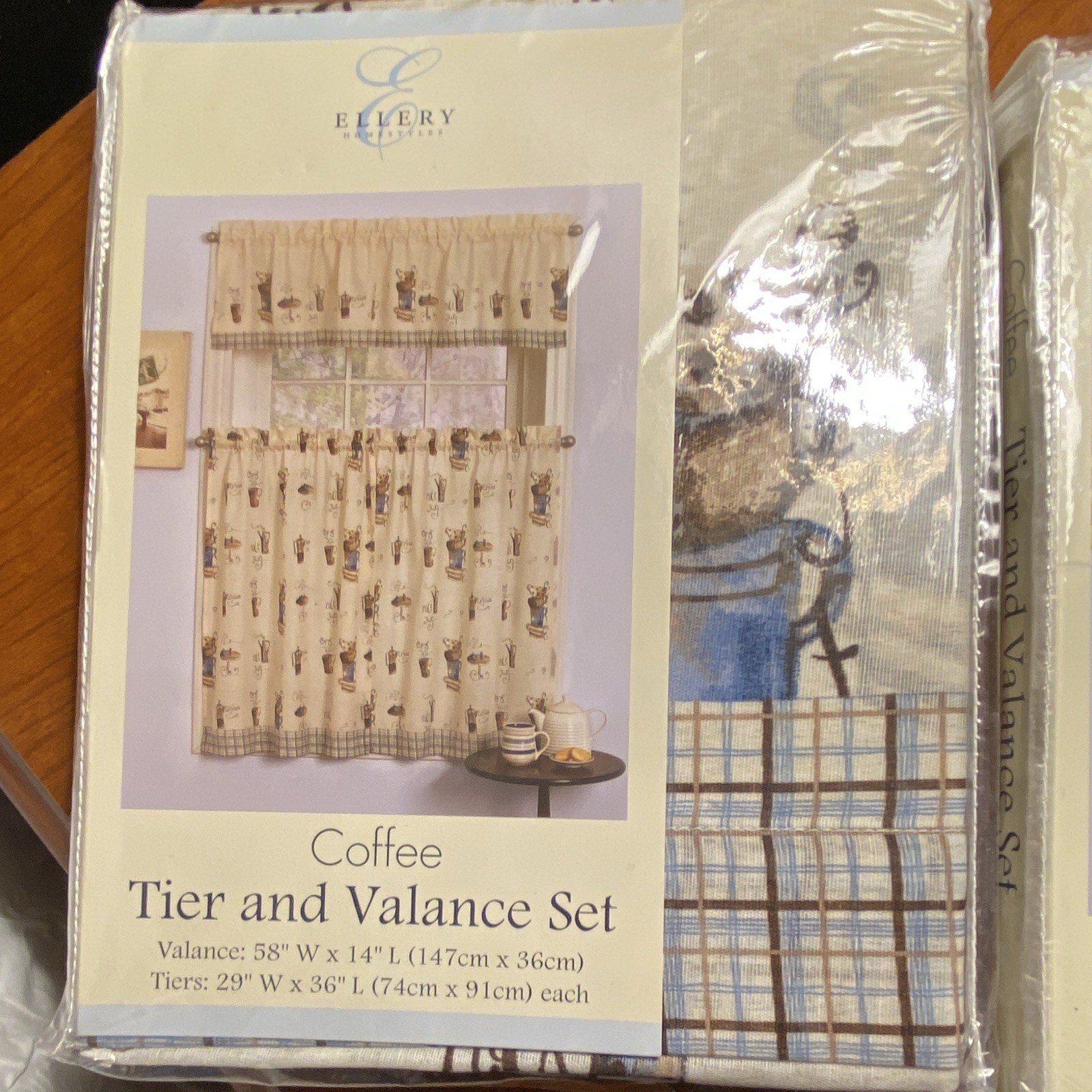 NEW Ellery Homestyles Coffee Cafe Curtain Tiers & Valance Set, 58×14, 29×36