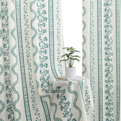 Eclectic Boho Floral Curtains, Summer Coastal 50″W x 84″L (Pack of 2) Teal
