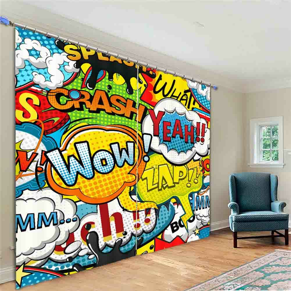 Red English Letters 3D Curtain Blockout Photo Printing Curtains Drape Fabric