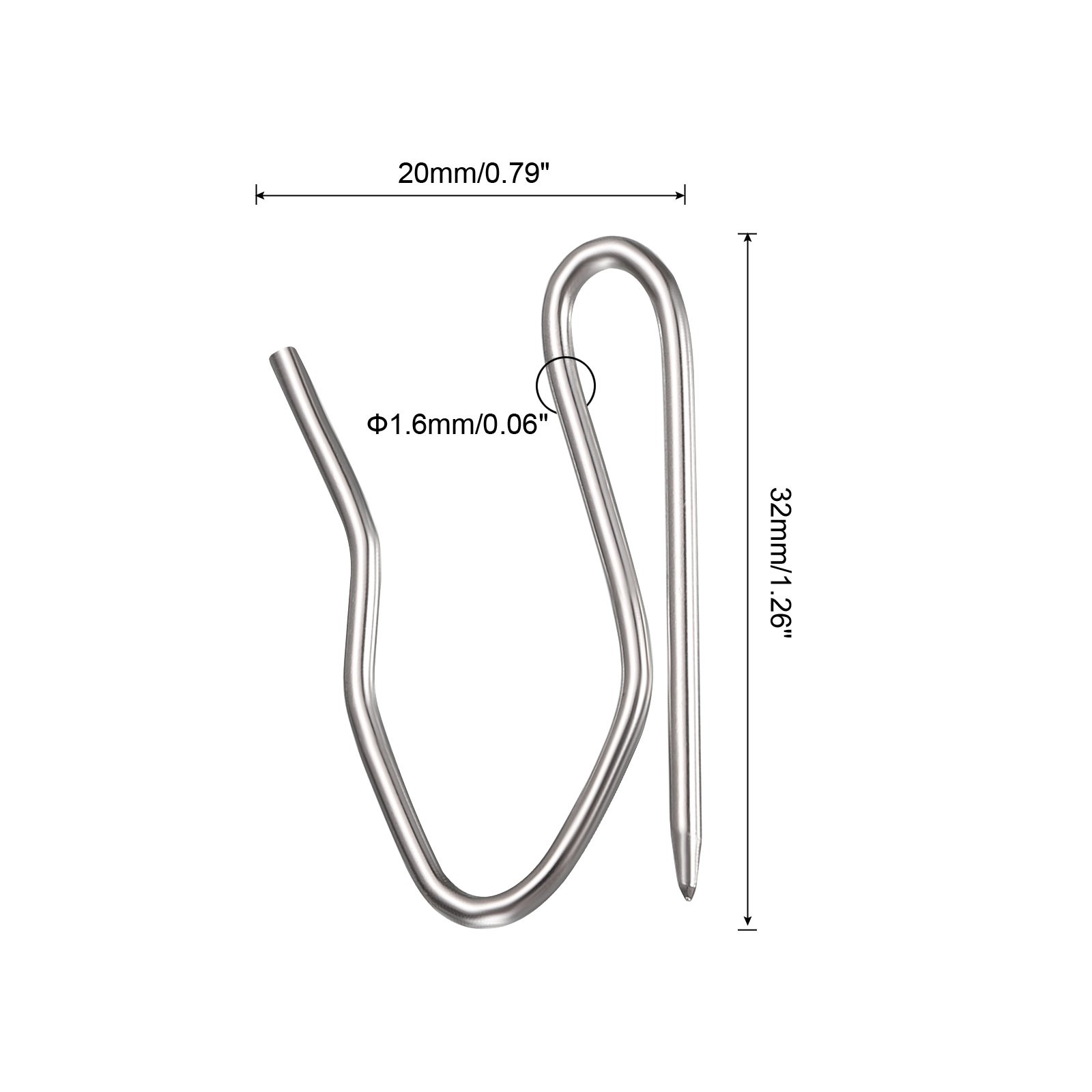 200Pcs Metal Curtain Hooks, 32mm/1.26″ for Window Curtain, Door Curtain, Silver