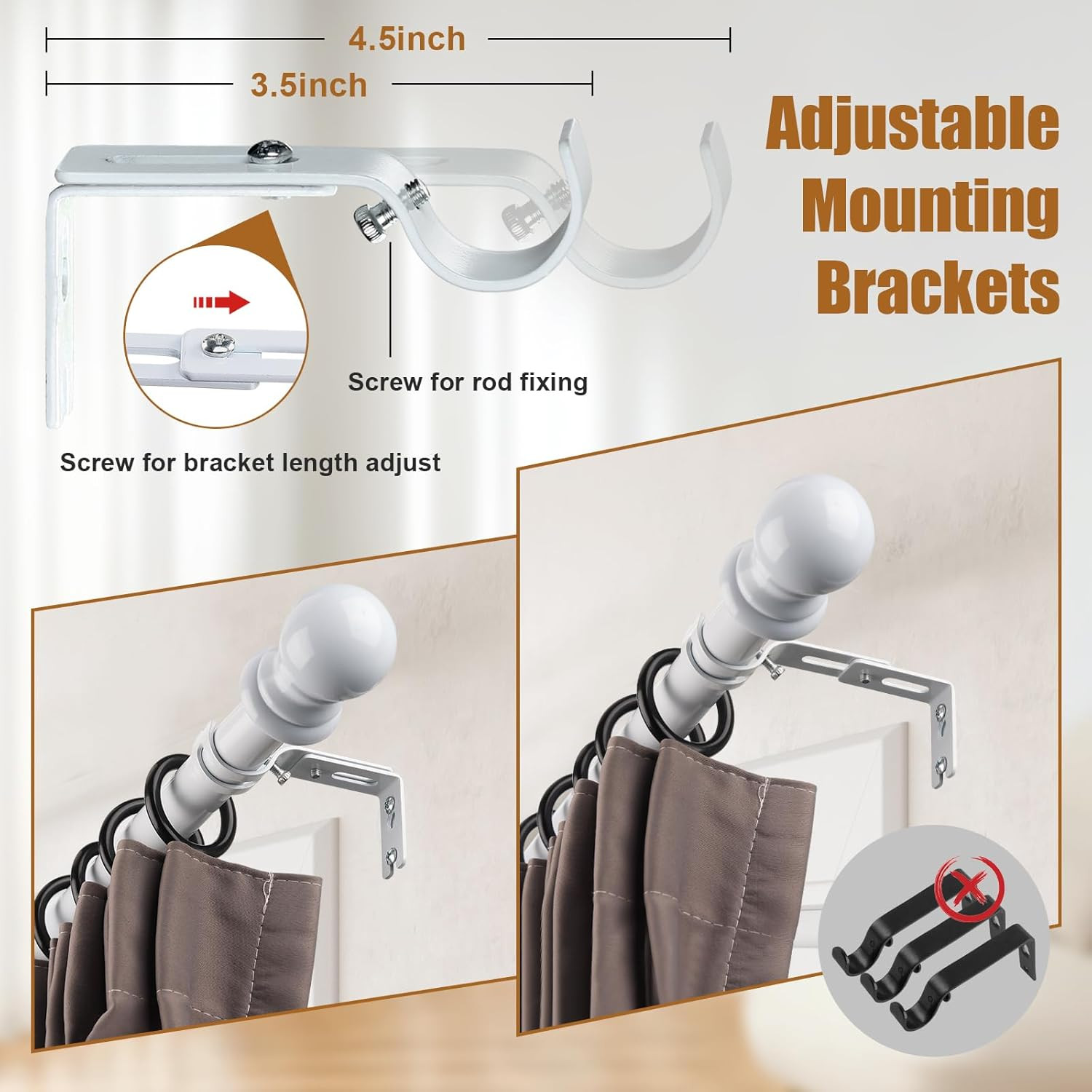 Corner Window Curtain Rod, 1″ Heavy Duty L-Shaped Curtain Rods, 36-136″ Adjustab