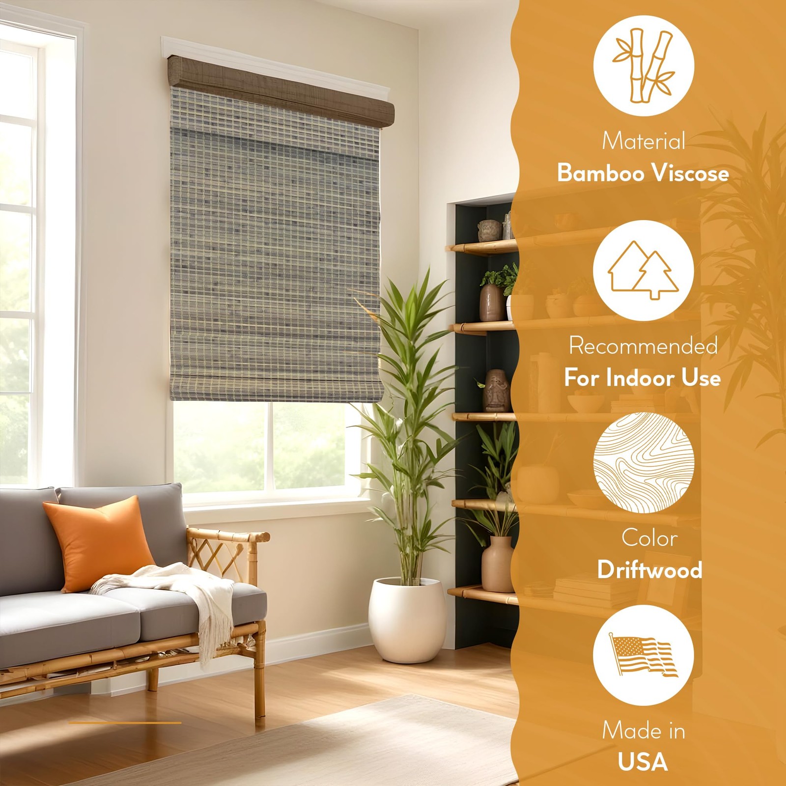 Radiance 2208866E Cordless Roman Shade 46 W X 64 L Driftwood