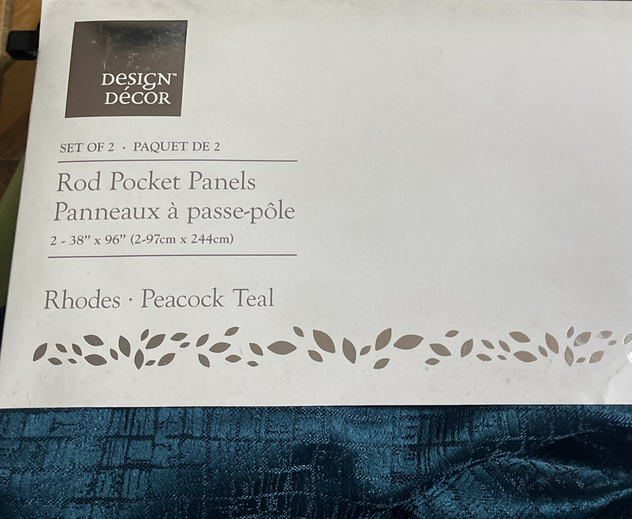 Design Decor Set Of 2 Rod Pocket Panels 38”* 96 Rhodes Peacock Teal