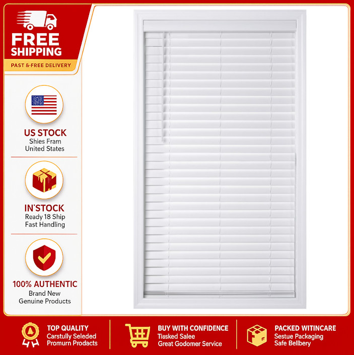 Better Homes & Gardens 2″ Cordless Faux Wood Horizontal Blinds, White, 47″ W x64