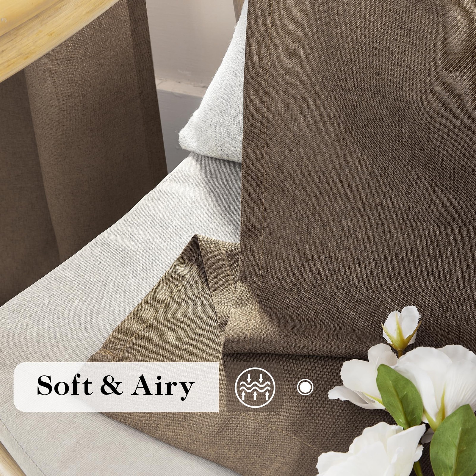 Natural Linen Blended Curtains – Back Tab Window Treatments Panels Drapes for Li