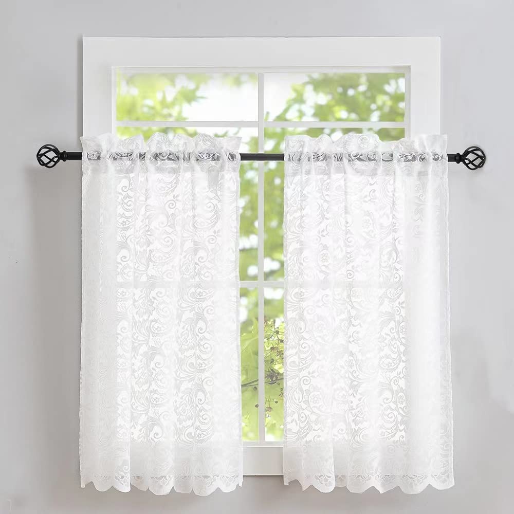 Lace Kitchen Curtains 36 inches Length 2 Panels – Retro White Kitchen Window
