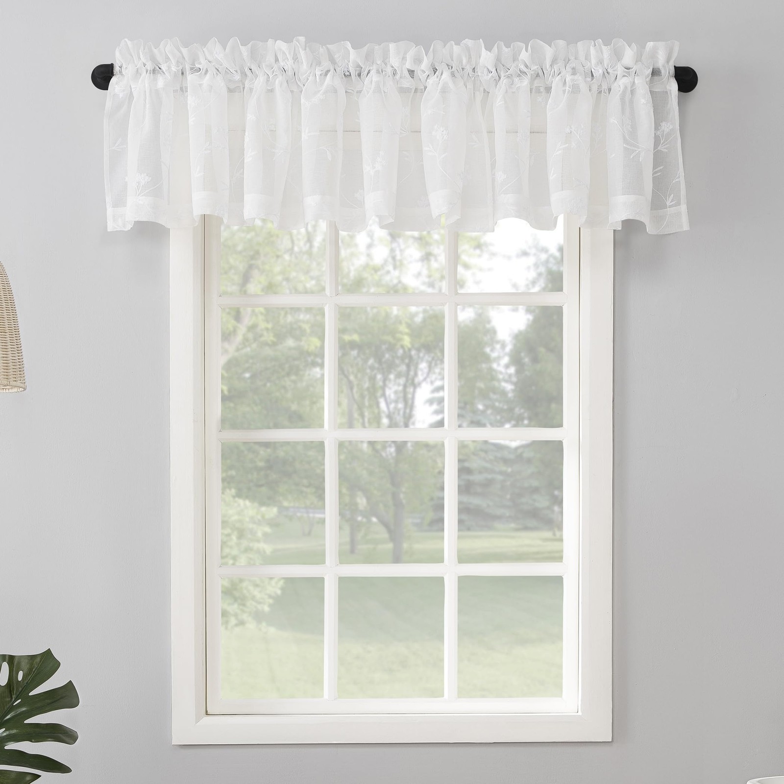 Delia Embroidered Floral Sheer Rod Pocket Curtain Valance, 50″ x 17″, Ivory O…