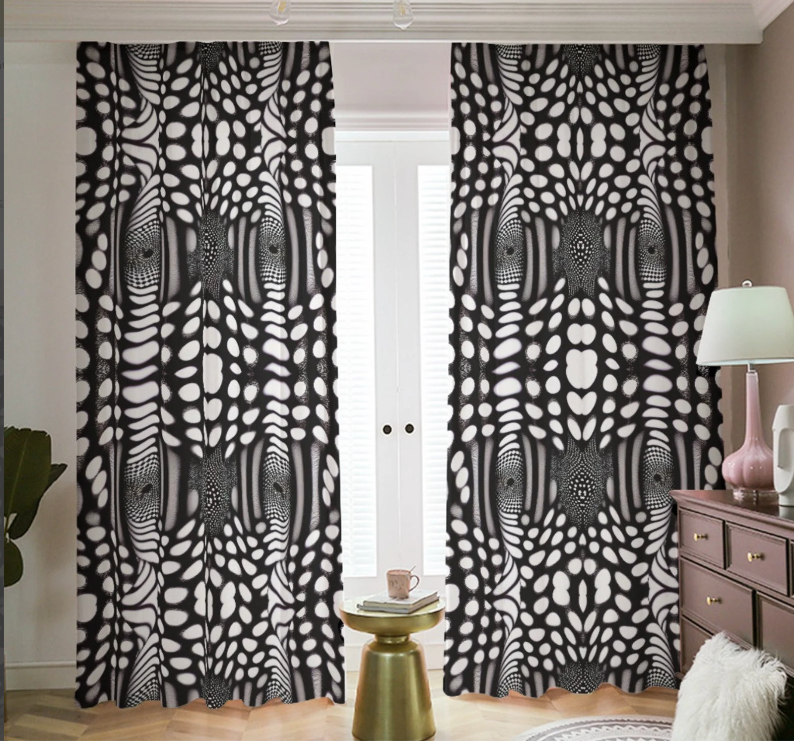 Optical Art Blackout Curtains Room Darkening Drapes Shades Op Black Out White