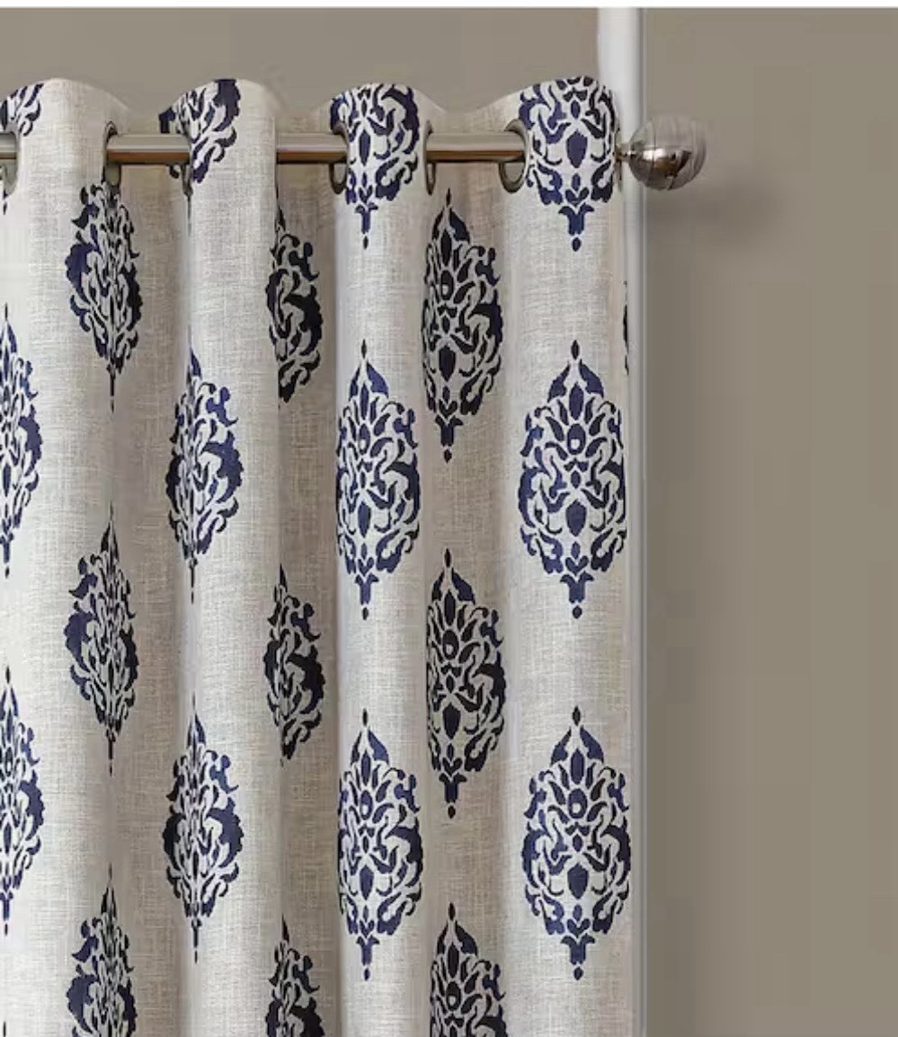 Navy Medallion Blackout Curtain – 52 in. W x 95 in. L