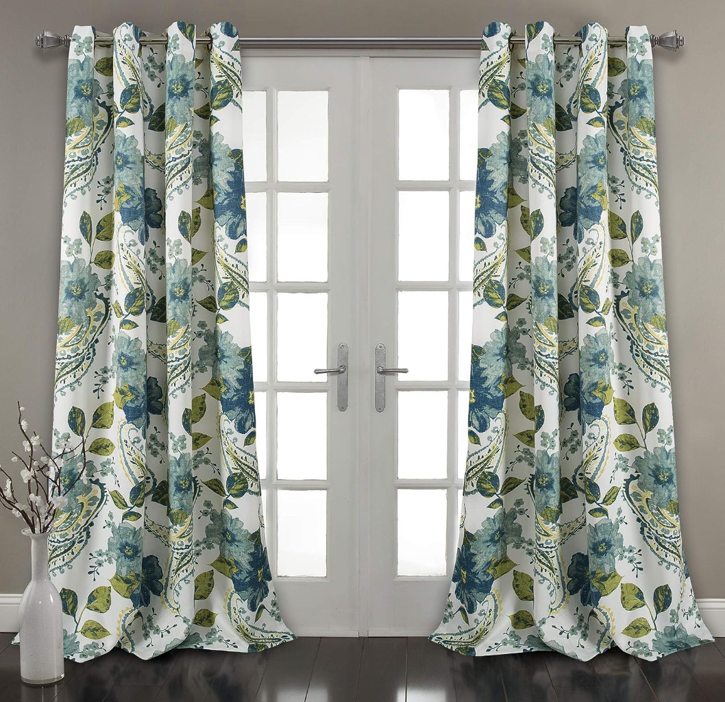 Set 2 Blue Teal Green Floral Paisley Curtains Panels Drapes 108 inch L Darkening