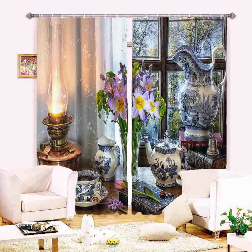 White Porcelain Star 3D Curtain Blockout Photo Printing Curtains Drape Fabric