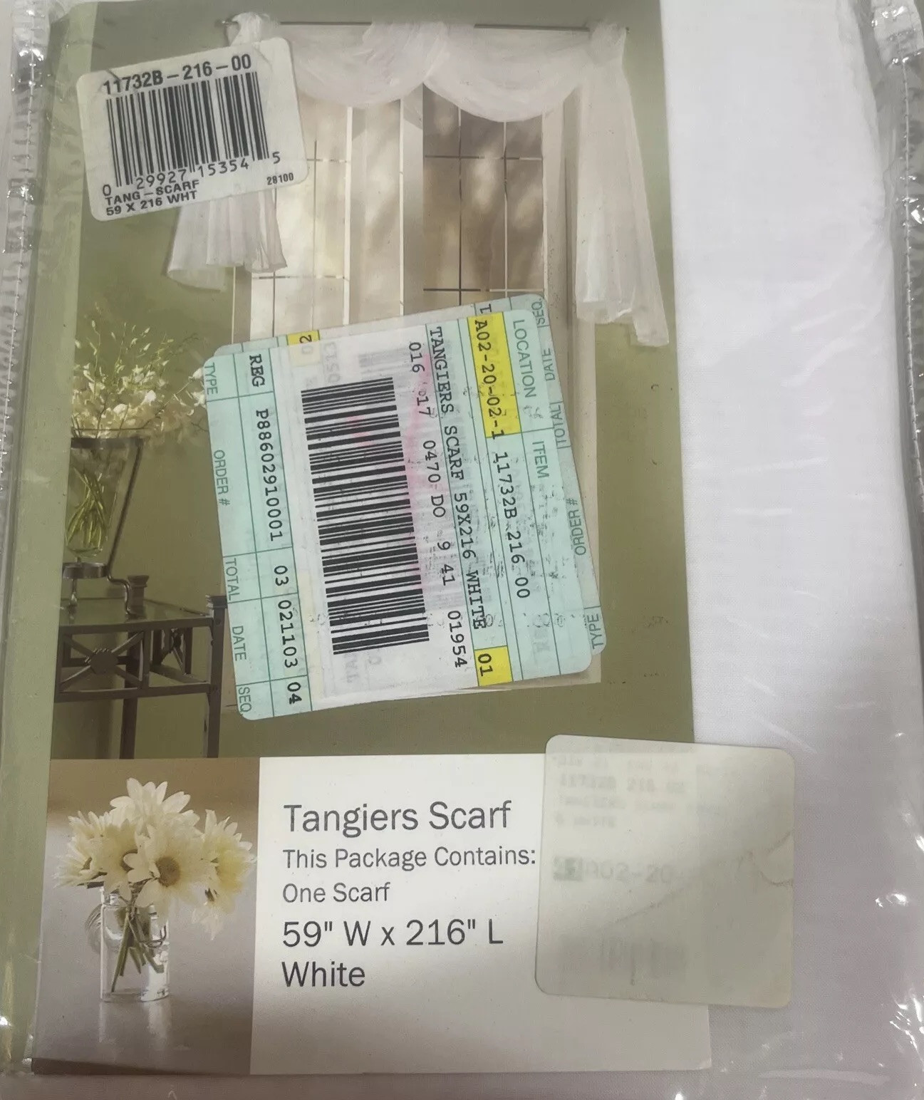 New Rectangular Window Scarf 59” x216” White Sheer Voile Tangiers Elegance Decor