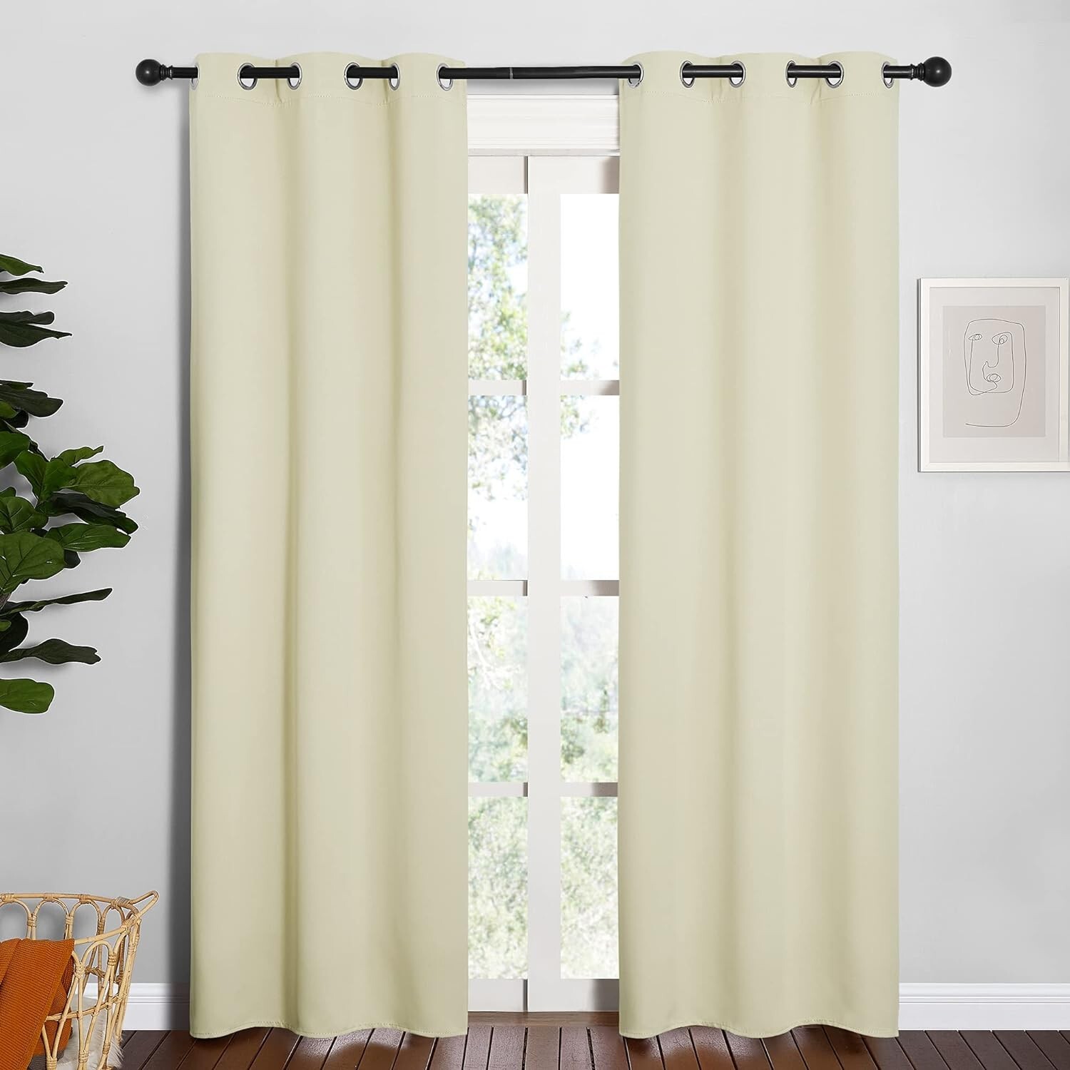 2 PCS Beige 84″L x 34″W Solid Grommet Privacy Darkening Curtains For Bedroom
