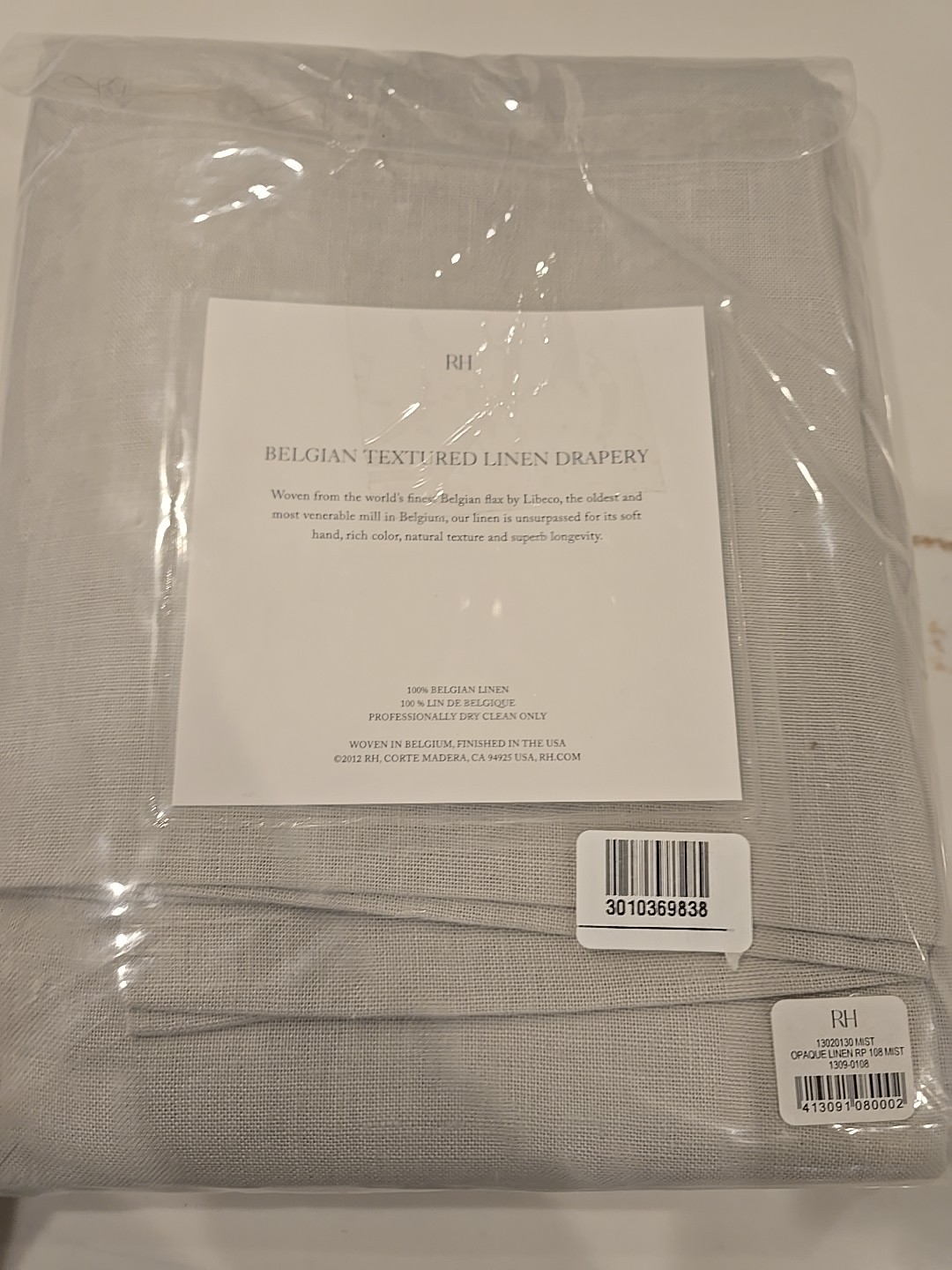 Restoration Hardware Belgian Opaque Linen Drapery 50”x108” Rod Pocket Mist