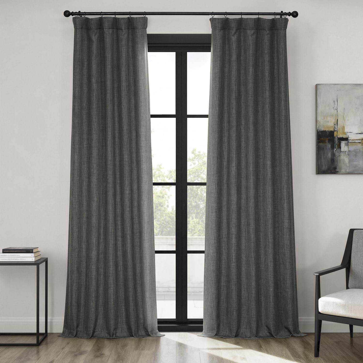 – Faux Linen Curtains for Living Room (1 Panel) – 50W X 84L – Textured Room D…