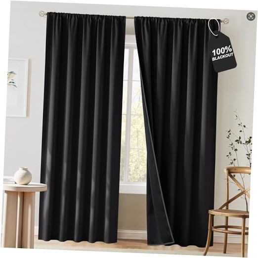 100% Out Curtains 84 inch Long for Living Room, 52″W x 84″L (Pack of 2) Black