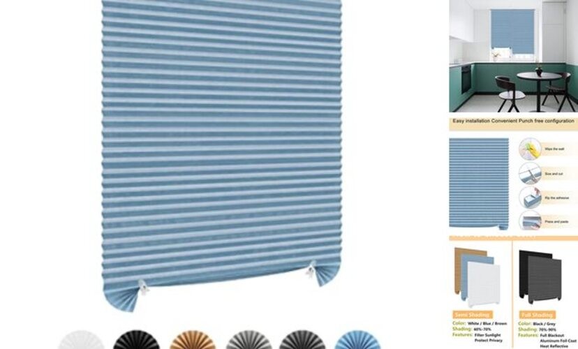 Window Blinds Cordless No Drill Cut to Size Clip On 35″W x 59″H Blue – 1 Pack