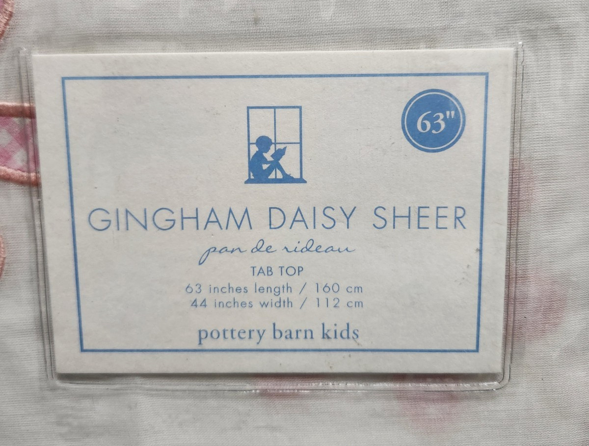 Lot 2 Pottery Barn Kids Gingham Daisy Tab Top Window Sheer Curtain 66″ L 44″ W