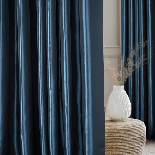 Faux Silk Taffeta Blackout Curtains for 25″W x 84″L (Pack of 1) Navy Blue