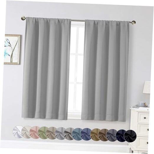 Room Darkening Curtains for Bedroom Living 40″W x 45″L (Pack of 2) Silver Grey