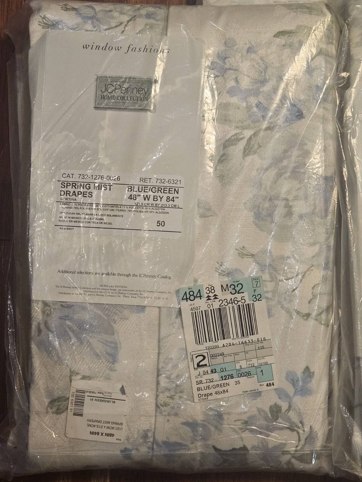 Vtg JCPenney Set Spring Mist 2 Set Curtain Panels 48″W x 84″ L W/Blouson Valance