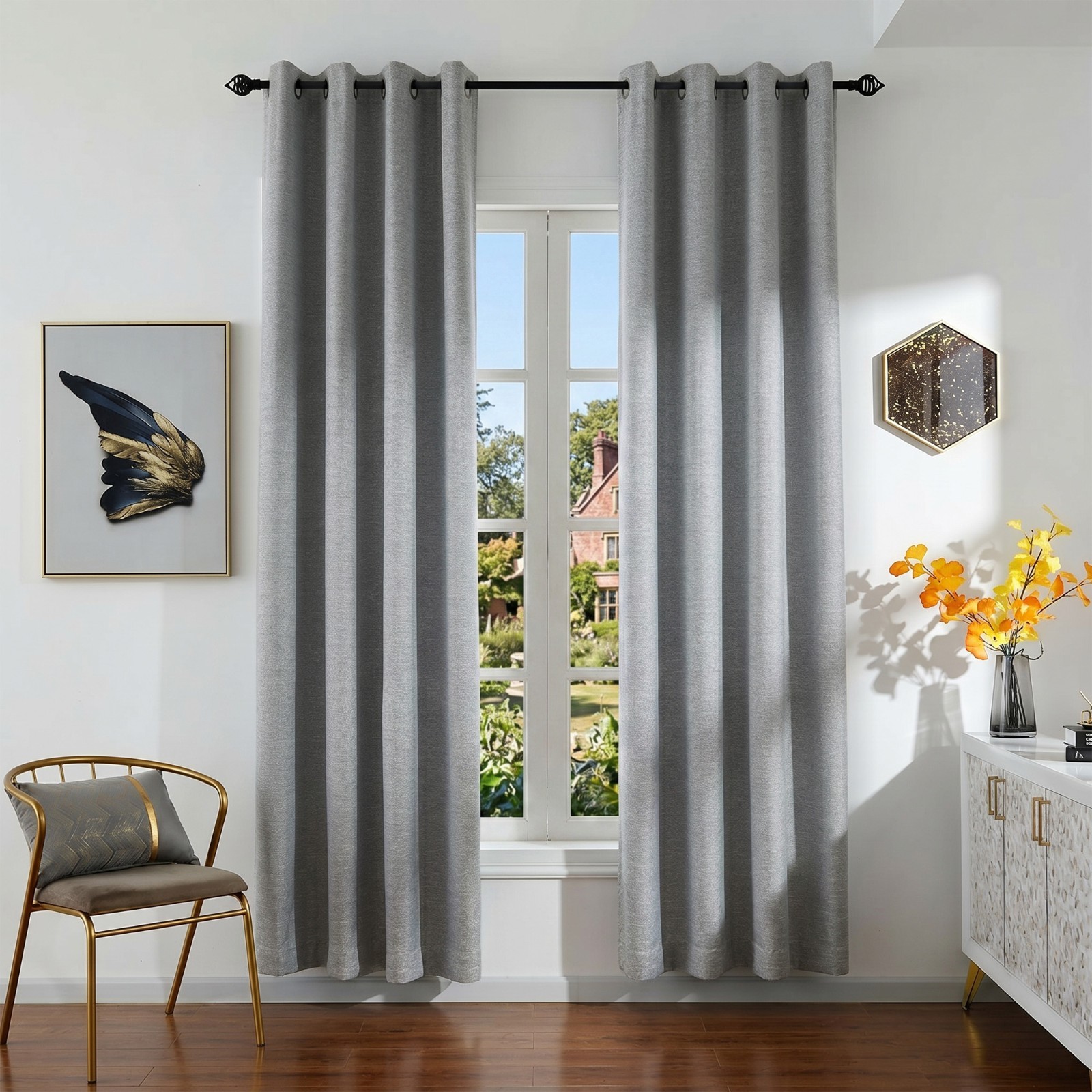 Blackout Curtains 2 Panels in Heavy Polyester, with Jacquard-Style Texture