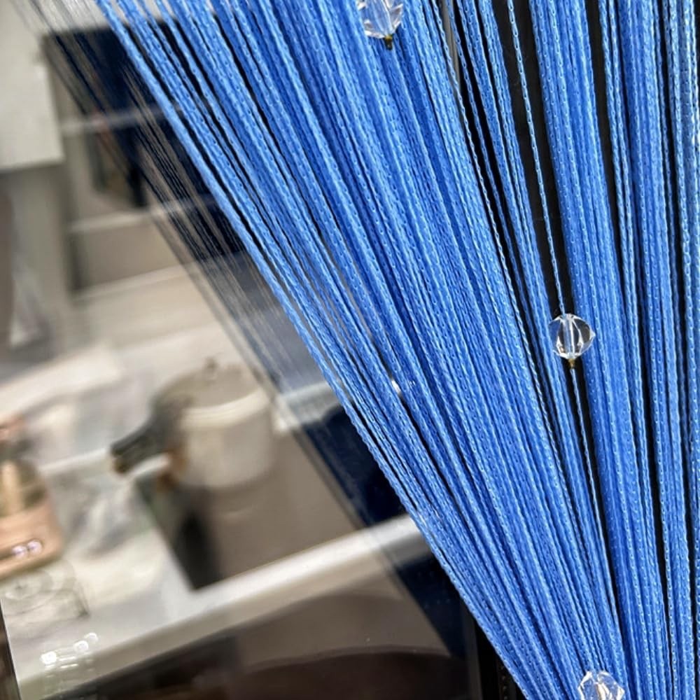Sky Blue String and Crystal Curtain Bead Wall Panel Fringe 39×78.5″