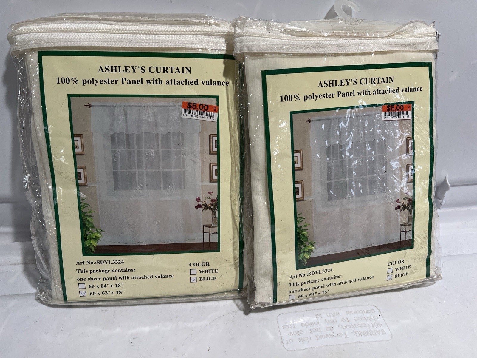 Ashley’s Curtain 100% Poly Panel W/attached Valance 60”x63”x+18” Beige Flowers